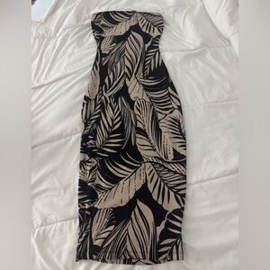Elegant Black and Tan Leaf Print Dress